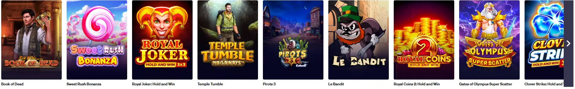 Bibliotheek met tafelspellen, slots en live casino